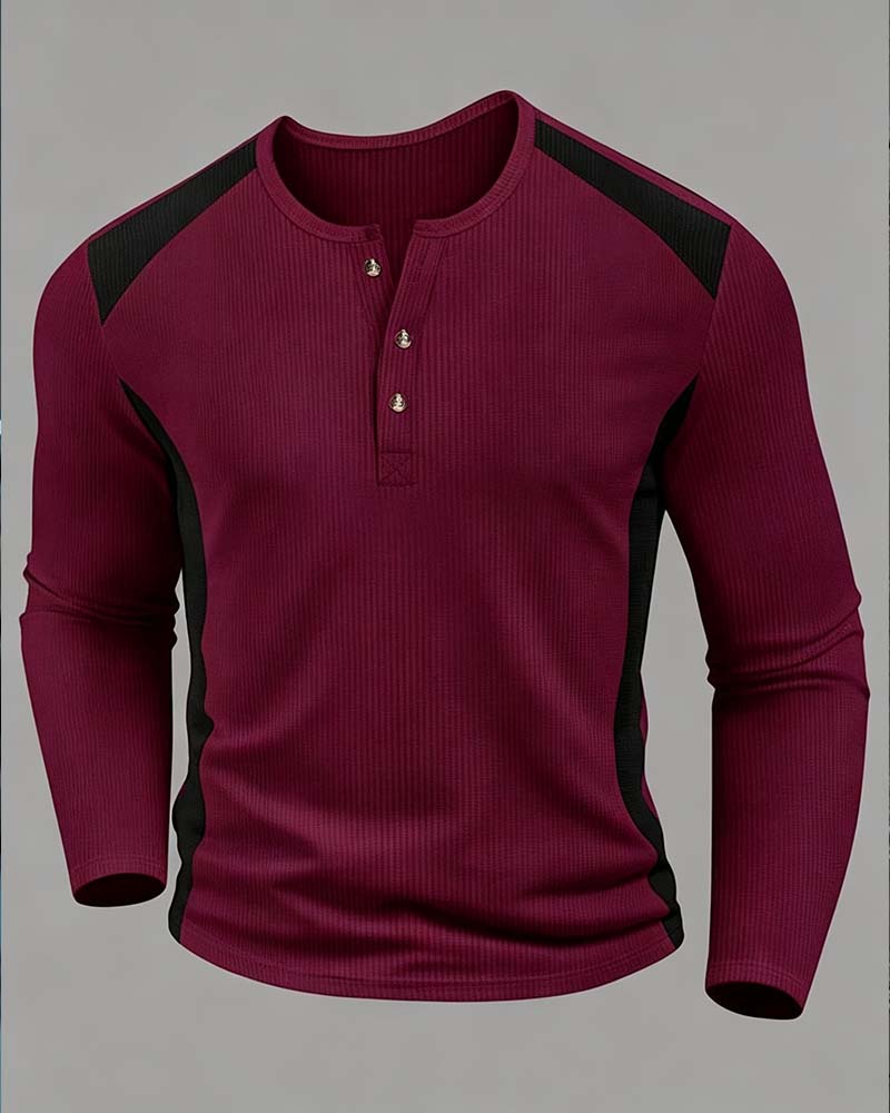 Two-Tone Crewneck Buttoned Top