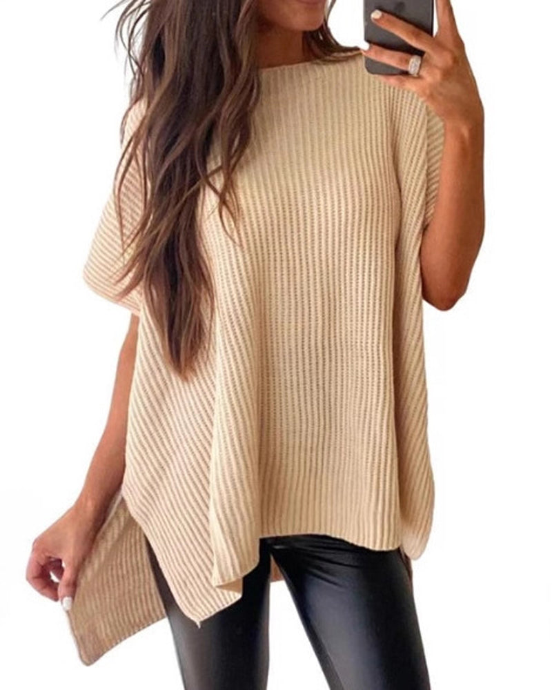 Solid Crewneck Batwing Sleeve Pullover