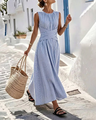 Stripe Twist Waist Sleeveless Maxi Dress