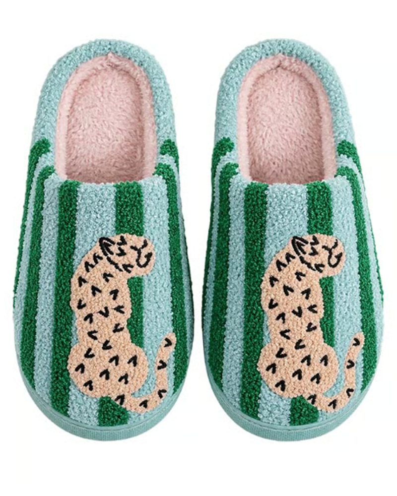 Women’s Retro Striped & Leopard Fuzzy Slippers