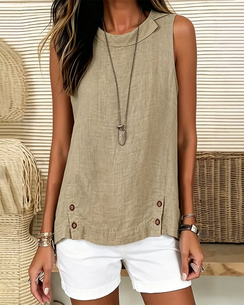 Sleeveless Turn-Down Collar Blouse