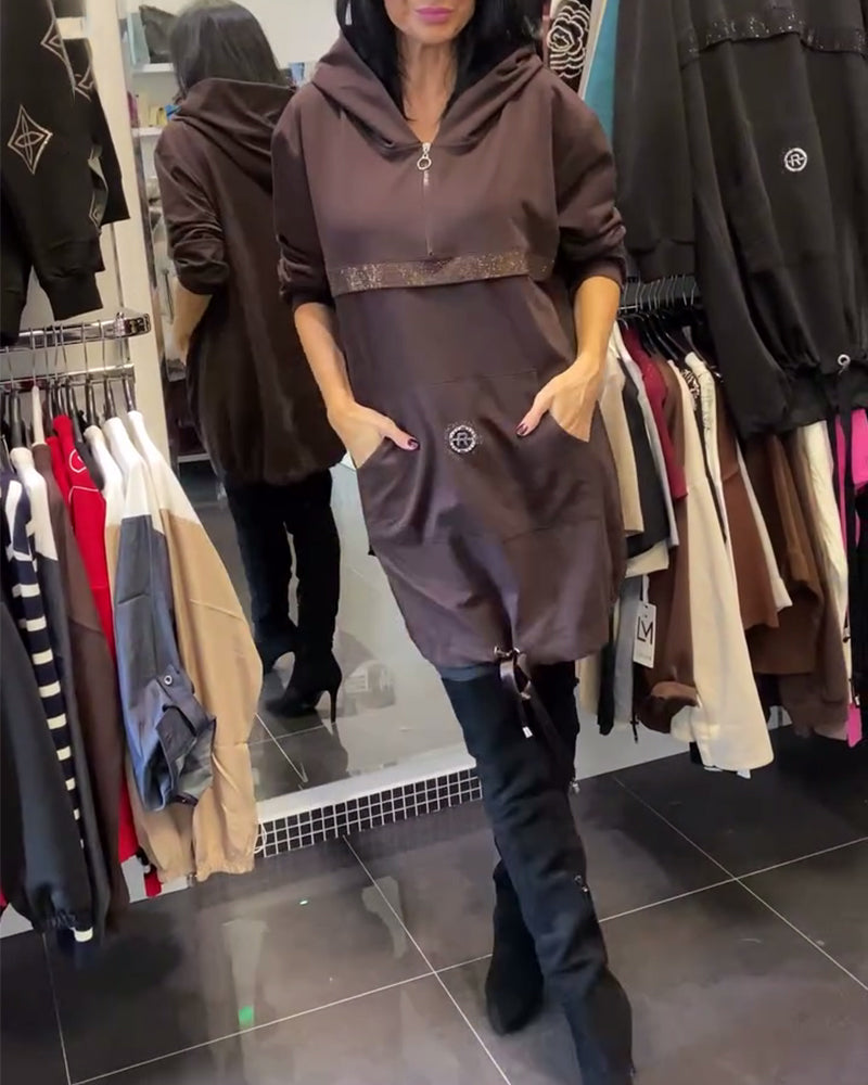 Half-Zip Fashion Hooded Dress