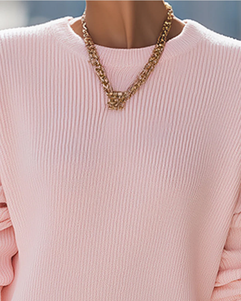 Zippered Long-Sleeved Pullover Sweater