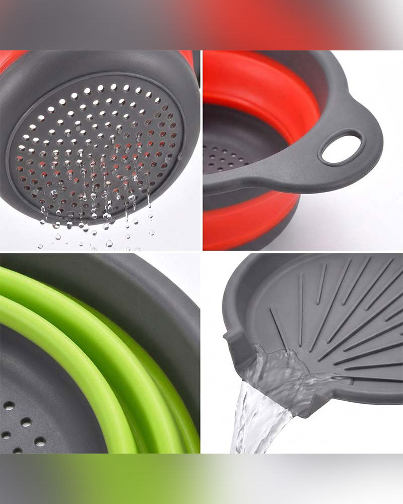 Collapsible Kitchen Strainer Colander Set with Drainage Base Tray