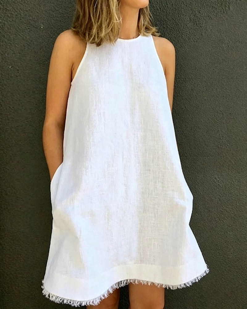 Crew Neck Sleeveless Solid Loose Dress