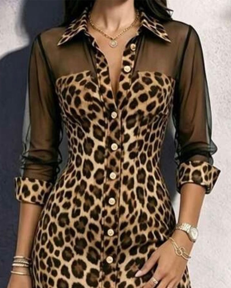 Lapel Leopard Trendy Dress