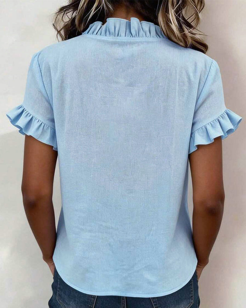 Age-Reducing Ruffled V-Neck Blouse
