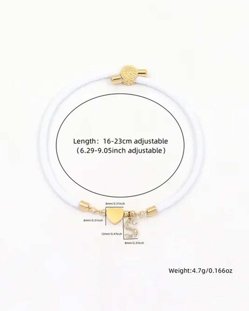 Initial Heart Charm Link Fashionable Bracelet