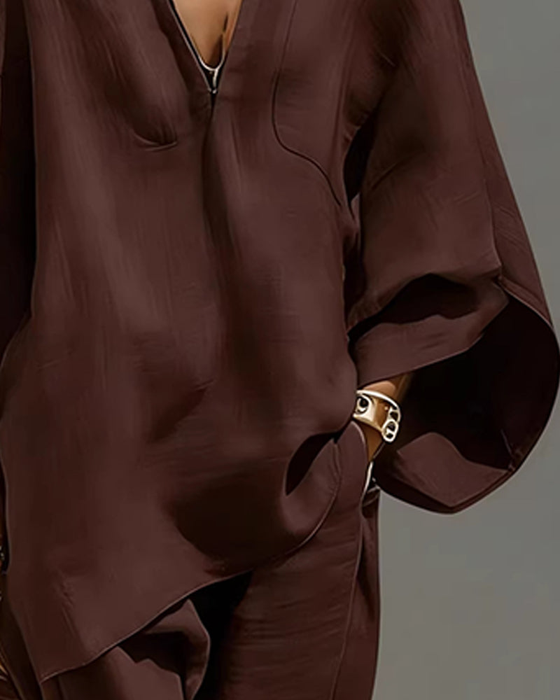 V-Neck Relaxed Sleeve Casual Set