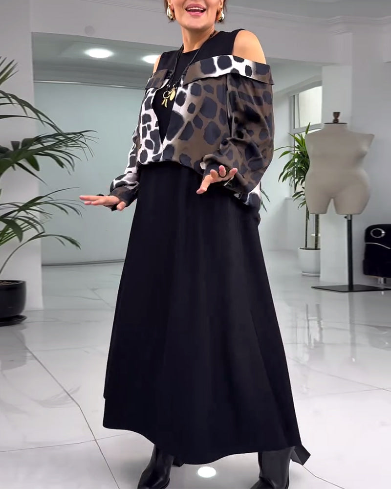 Off-the-shoulder leopard print casual dress