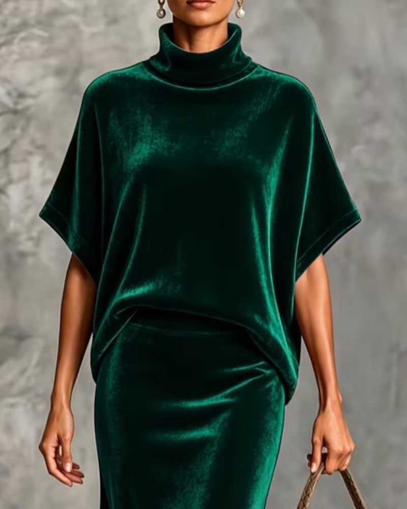 High Collar Bat Short Sleeve Fishtail Dress