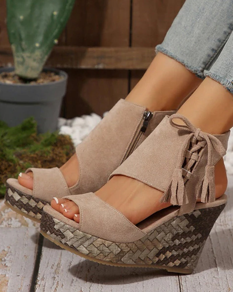 👡Women's Open Toe Platform Wedge Tassel Sandals