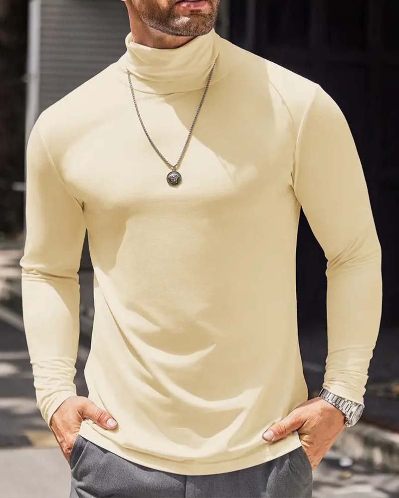 High Neck Slim Fit Solid Men's Blouse