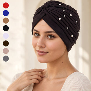 Pearl Pleated Pre-Tied Turban Hat