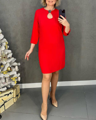 Elegant Round Neck Solid Color Dress