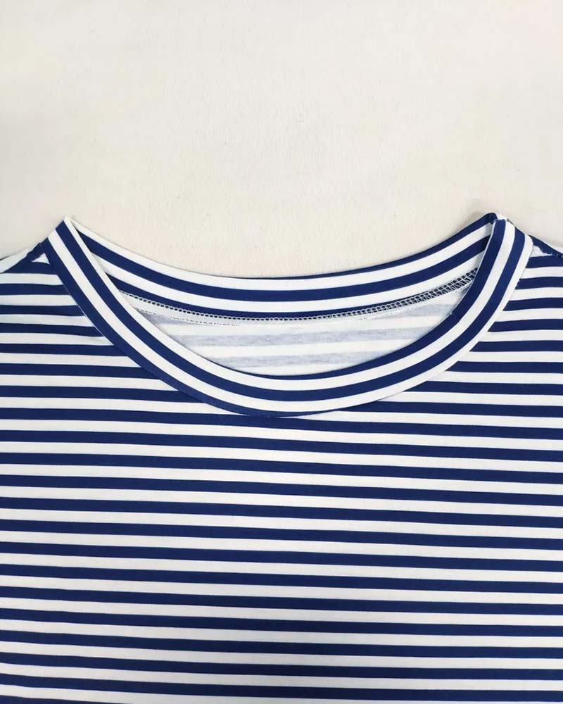 Round Neck Stripe Tie Waist Dress