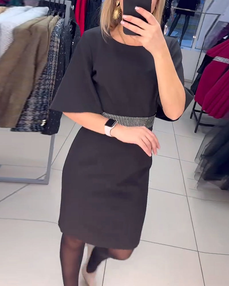 Round Neck Flared Half Sleeve Waist Dress