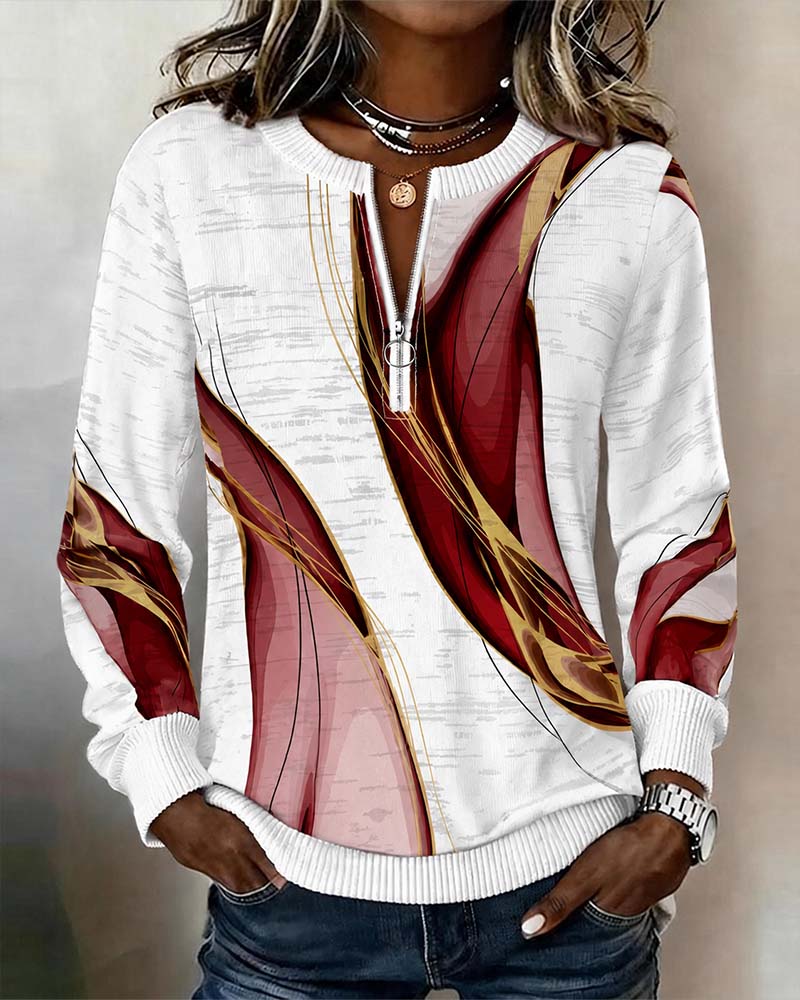 Zipper Pullover Contrast Loose Hoodie