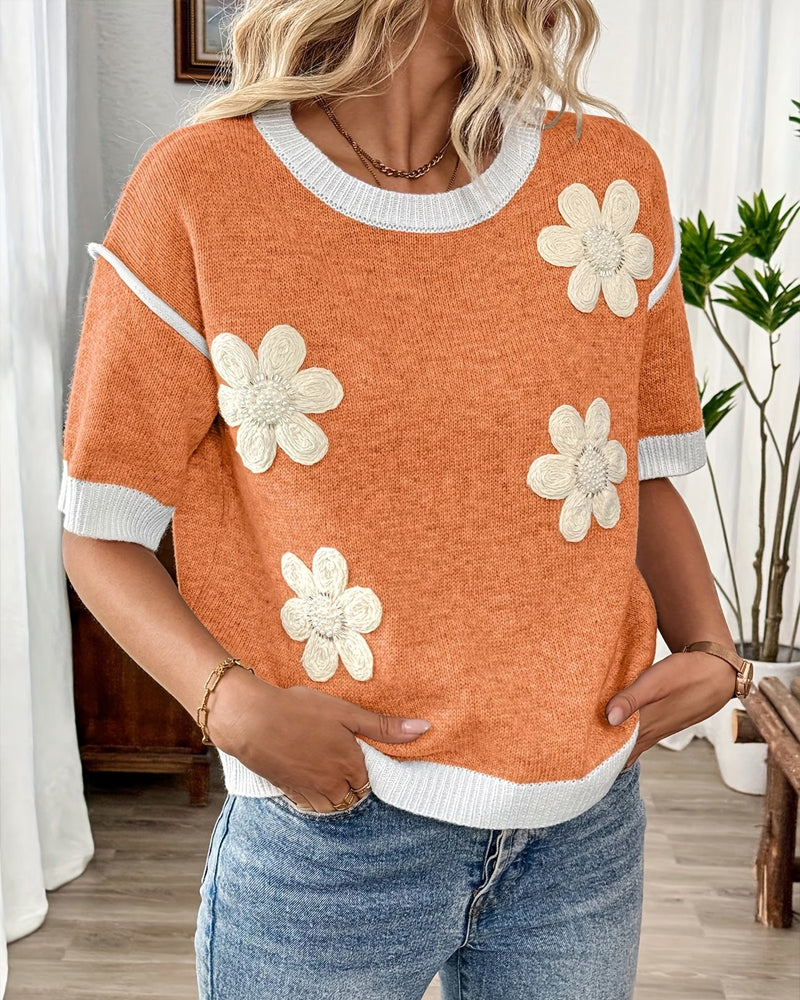 Three-Dimensional Floral Knit Top