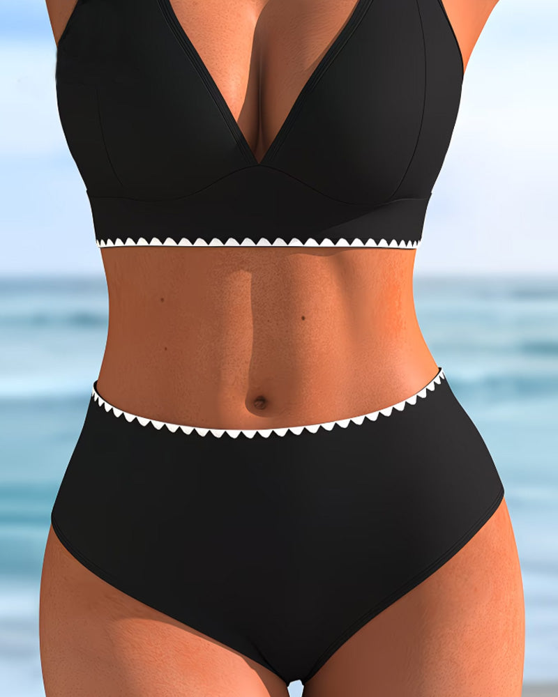 Two-Shoulder Strap Contrast Trim Bikini