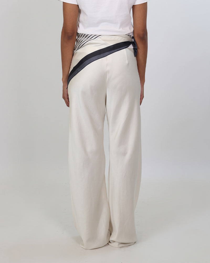 Diagonal Striped Patchwork Solid Color Wide-Leg Pants