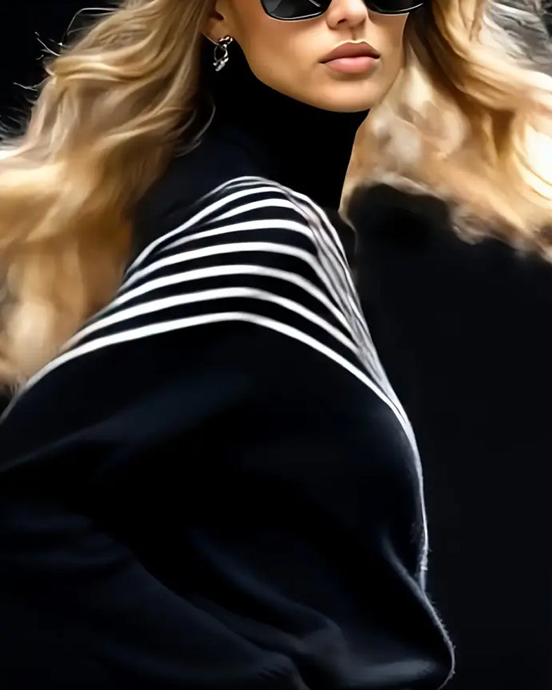 Turtleneck Striped Drop Shoulder Sweater