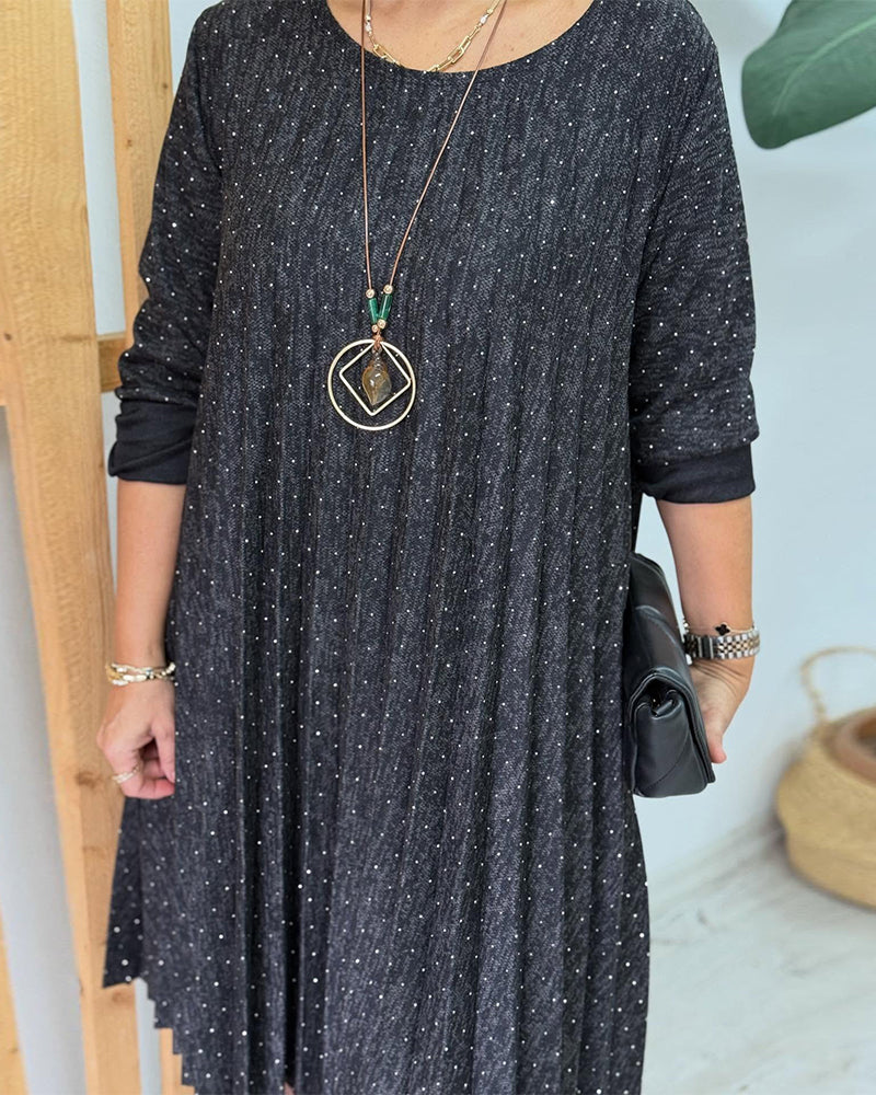 Round Neck Shimmering Pleated Fashion Dress