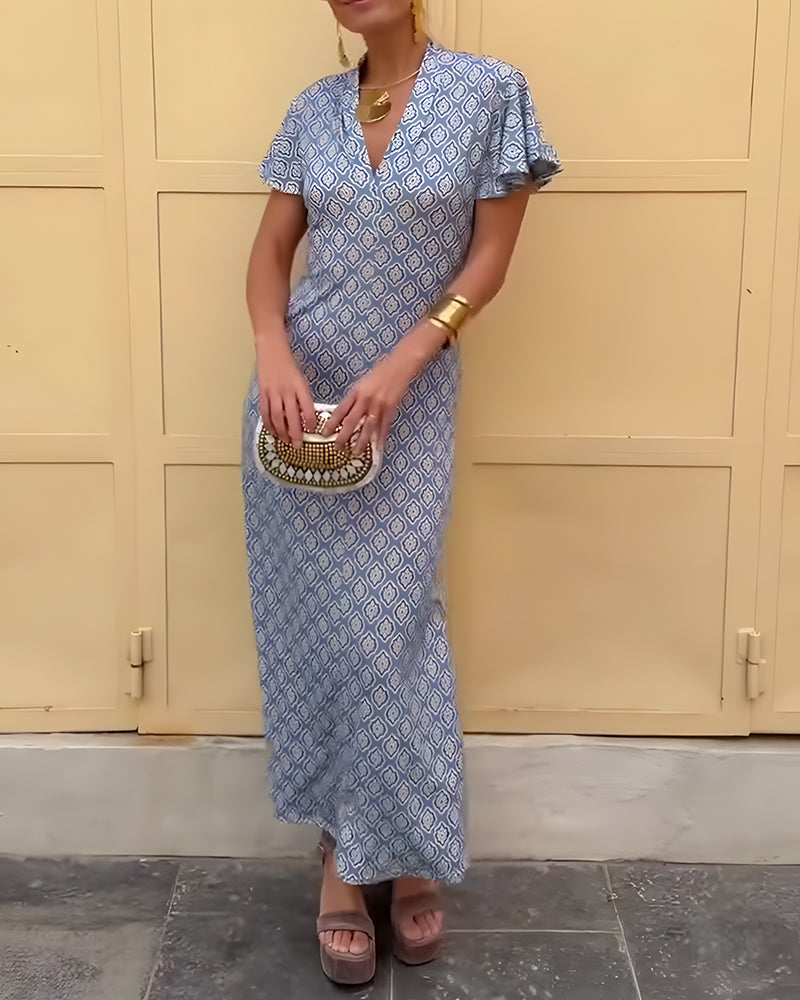 V-Neck Ruffle Leopard Patchwork Dress