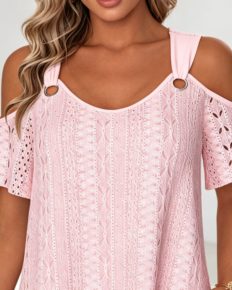Ring Strap Hollow Out Off-Shoulder T-Shirt