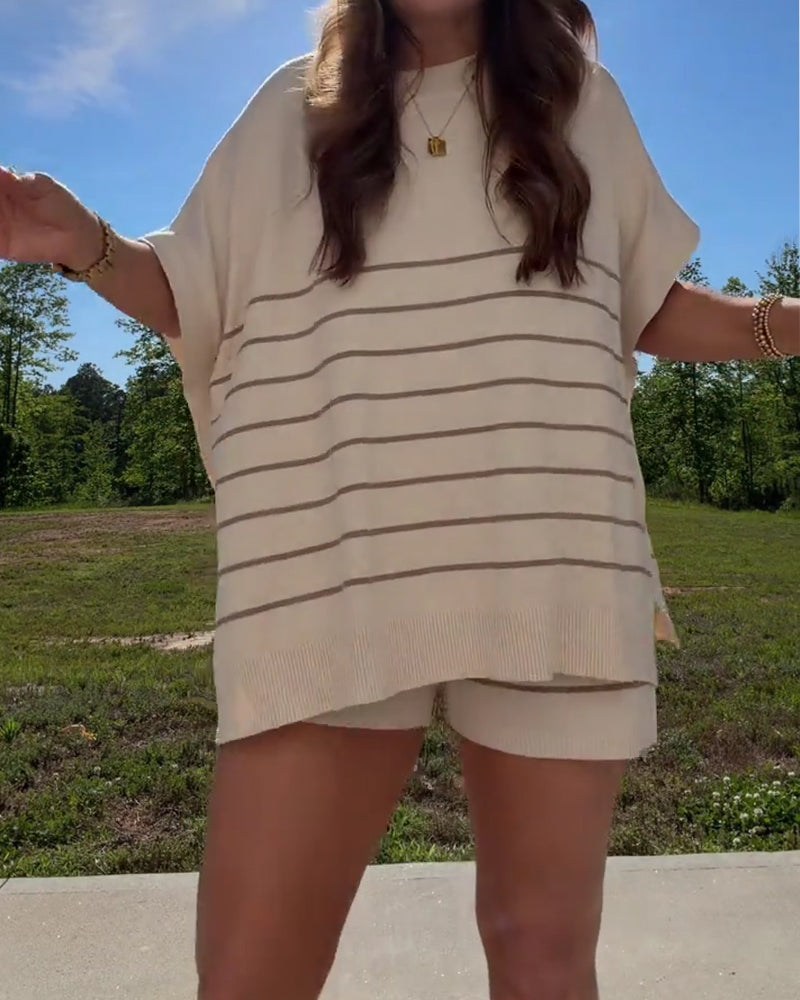Stripe Loose Casual Shorts Set