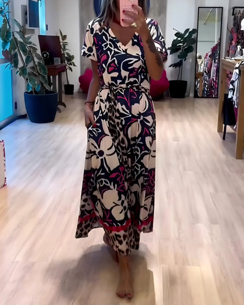 V-Neck Tie-Waist Holiday Dress