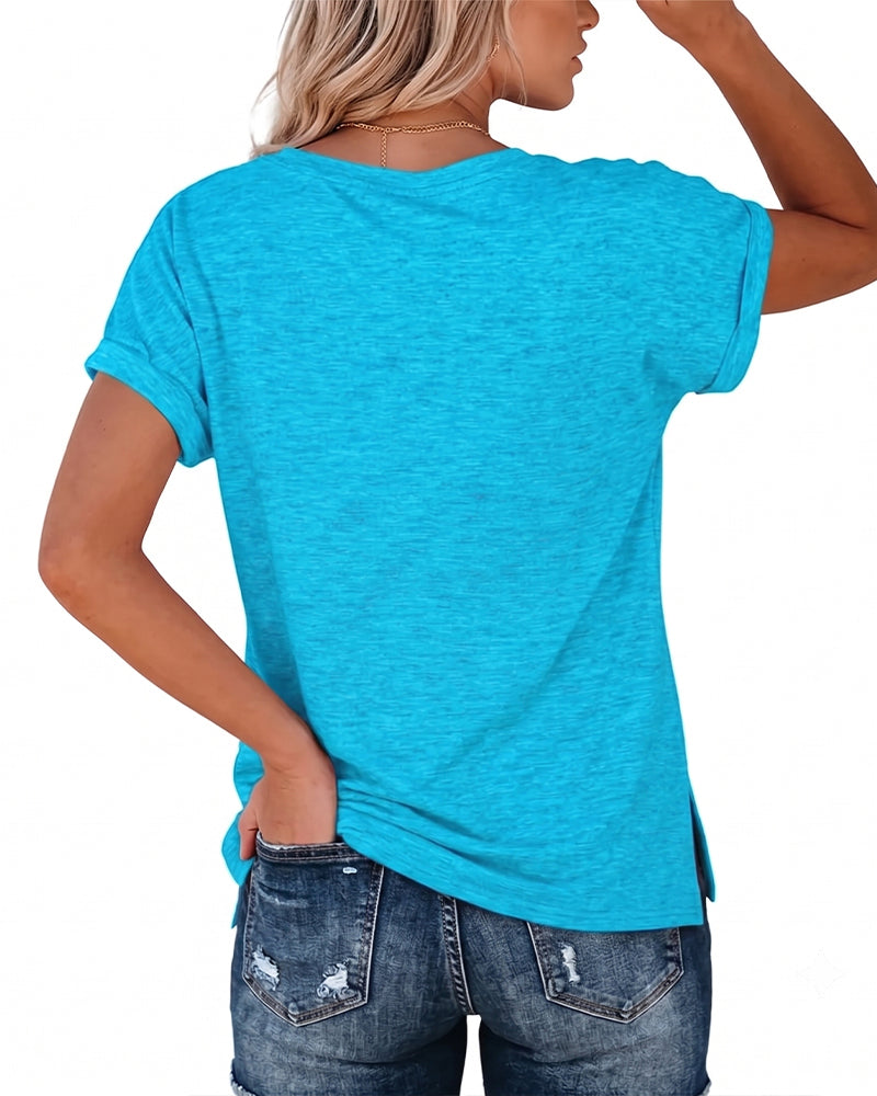 V-Neck Short Sleeve Loose Casual T-Shirt