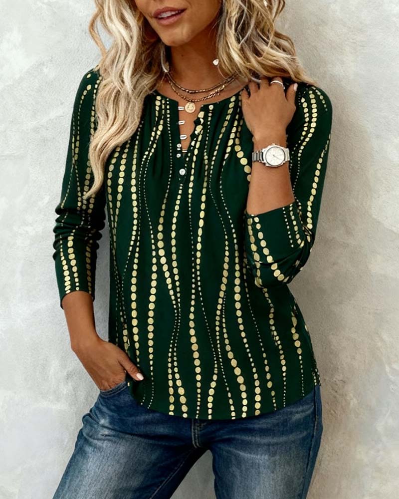 Button Print Long-Sleeve T-Shirt
