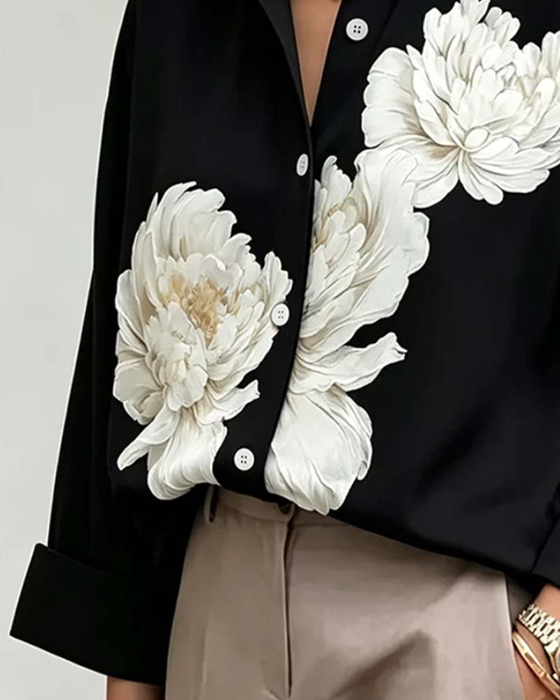Floral Print Lapel Shirt