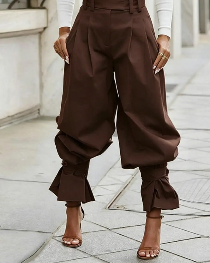 Design Cuffed Pleated Casual Pants