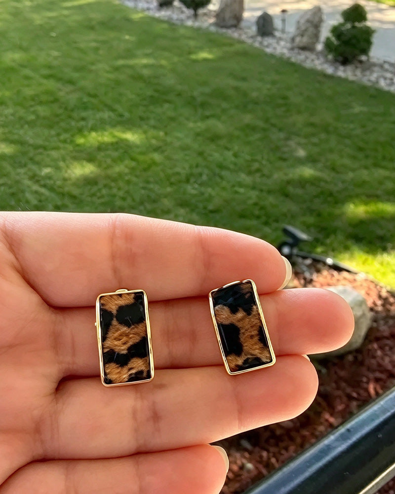 Womens Leopard Print Geometric Statement Hoop Earrings
