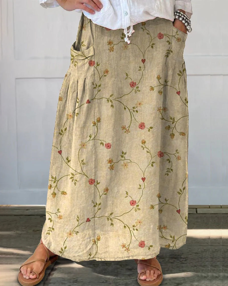 Floral print pocket casual skirt