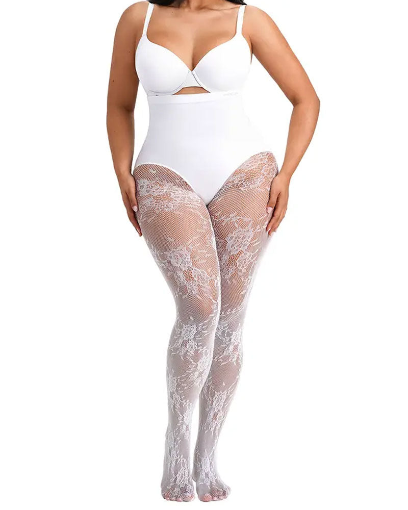 Women‘s High-Waist Shaping Tights with Floral Lace