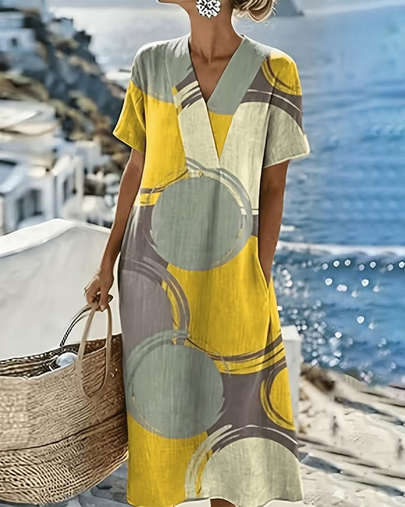Color-Block Geometric Print Dress