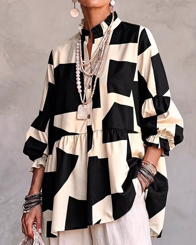 Geometric Pattern Loose Button Top