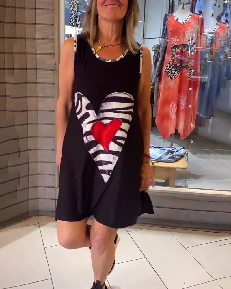 Zebra-Print Heart-Shaped Sleeveless Mini Dress