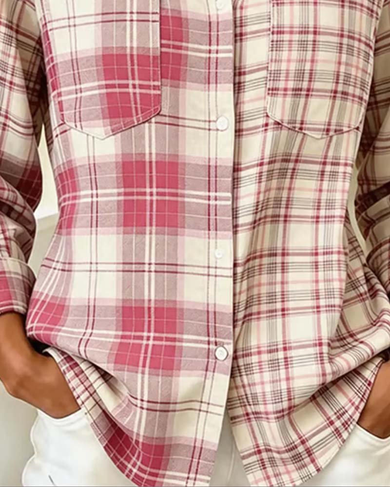 Plaid Color Block Long Sleeve Shirt