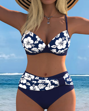 Hibiscus Print Two-Piece Bikinis