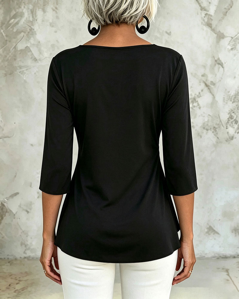 V-Neck Draped Irregular Blouse