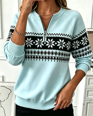 Snowflake Printed Half-Zip Sweatshirt