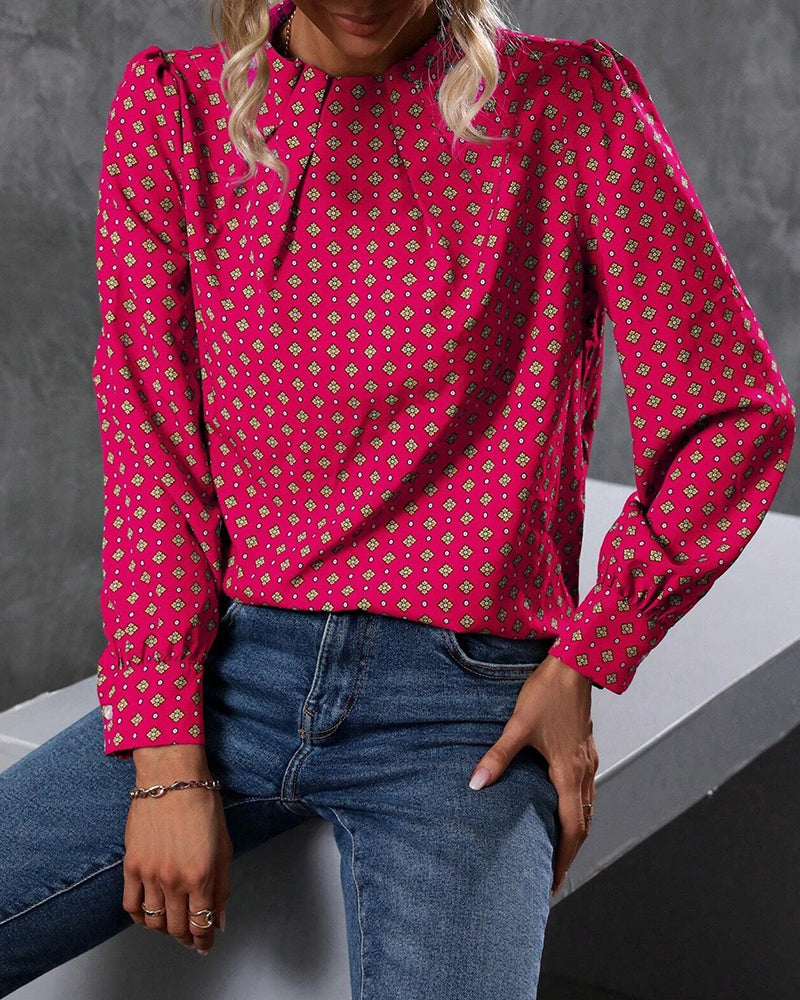 Retro printed long sleeve blouse