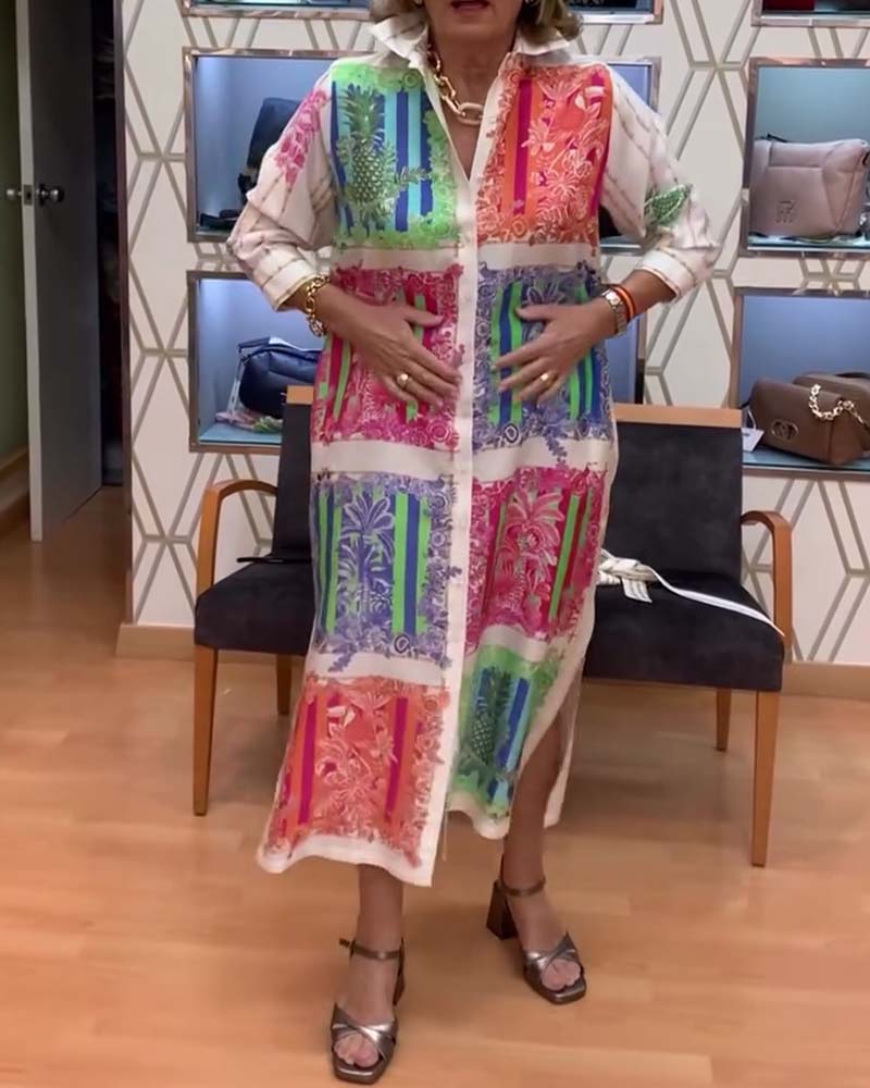 Patchwork Printed Long Shirt Dress