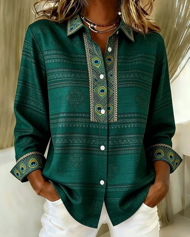 Striped Lapel Long Sleeve Shirt