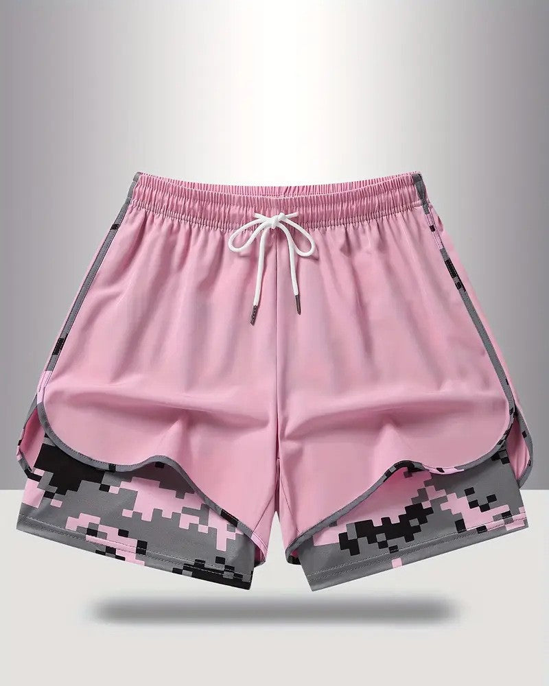 Drawstring Camo Patchwork Anti-Exposure Shorts