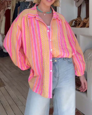 Color-Block Striped Loose Shirt